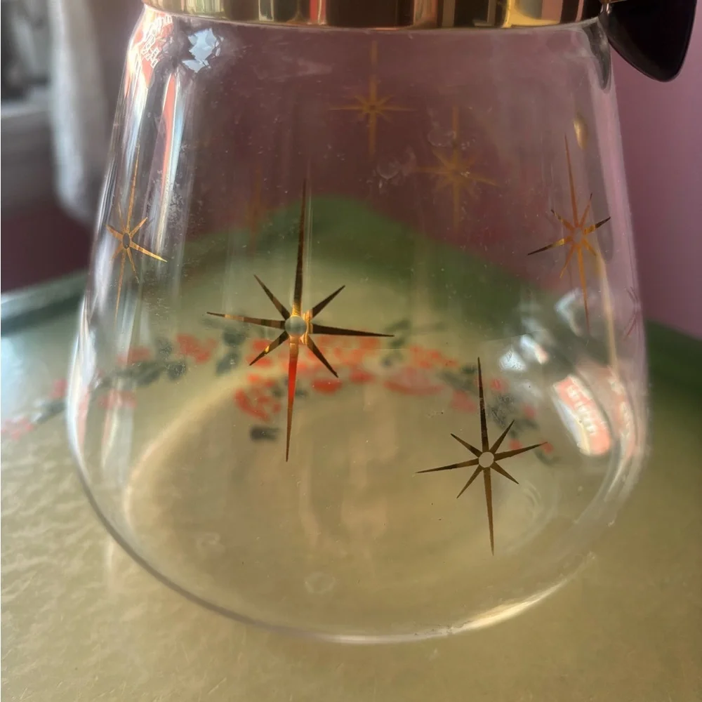 Vintage Midcentury Pyrex Carafe Gold Atomic Starbursts W/Lid 6-cup - Picture 2 of 4